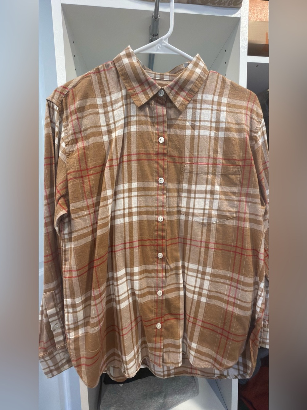 Banana Republic Plaid Flannel Button Down Shirt Brown Tan Size Small